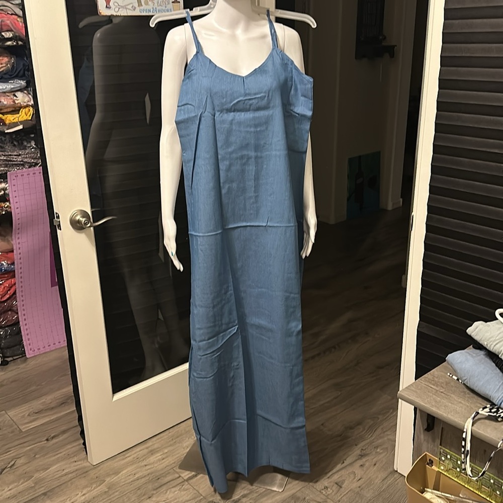 spaghetti strap loose denim maxi - Picture 2 of 7